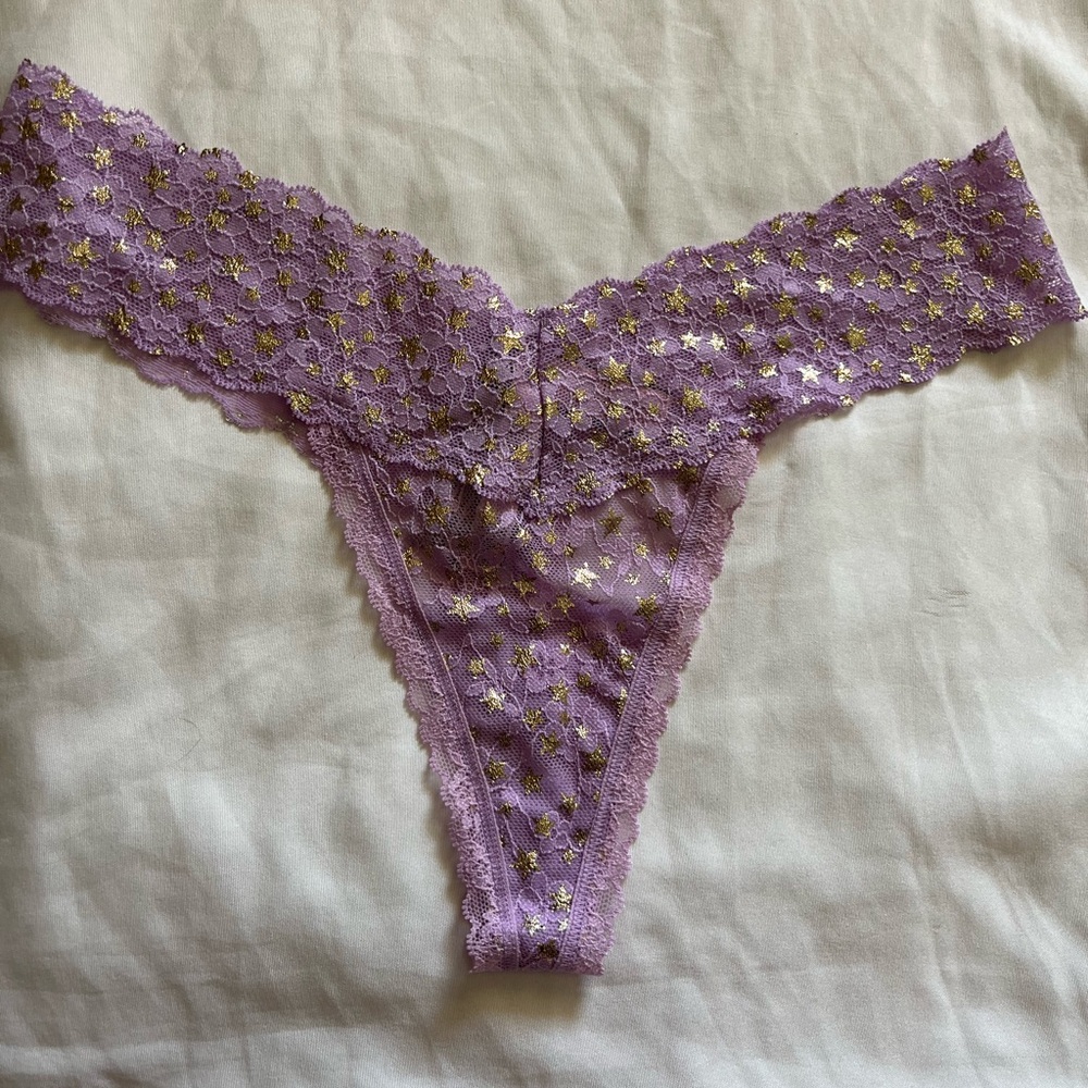 NWT Victoria's Secret Purple Lace Panty with Gold Details